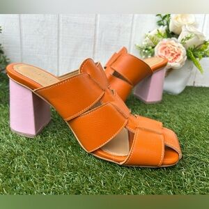 SHEKUDO leather Waratah
Block Heel Sandal Size 9 NEW (orange/lilac) 3 3/4" heel